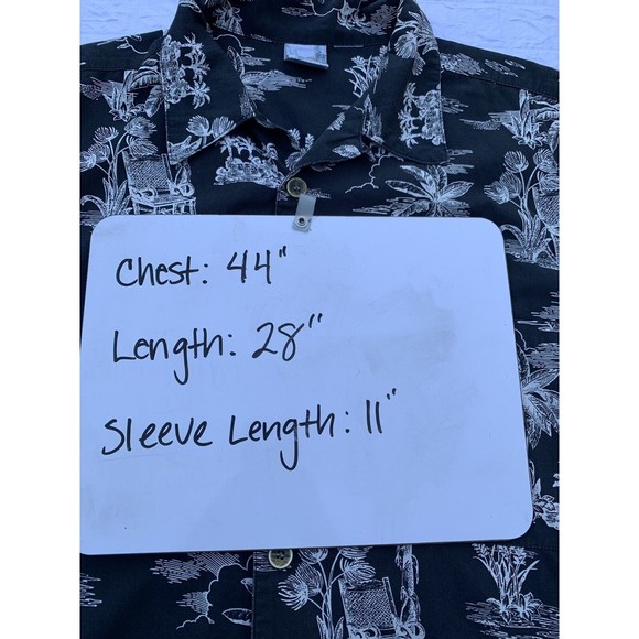 OP Sport Hawaiian Style Shirt Mens Large Navy Blue White Palm Trees - Picture 8 of 8